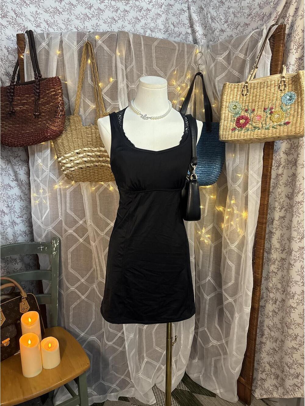 Lands’ End Black Swim Dress Built In Shorts One Piece Modest Swimwear Size 6